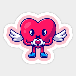 Cute Heart Angel With Love Sign Cartoon Sticker